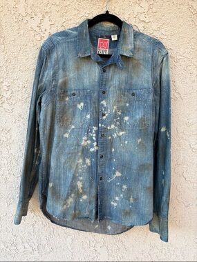 Washed Paint-Splatter Denim Shirt